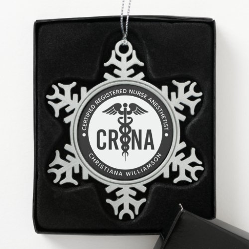 Custom CRNA Certified Registered Nurse Anesthetist Snowflake Pewter Christmas Ornament