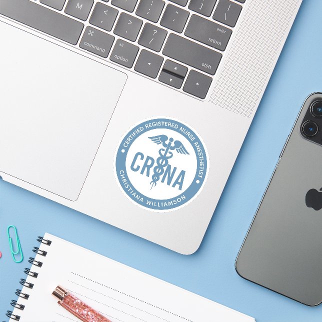 Custom CRNA Certified Registered Nurse Anesthetist Sticker (Laptop w/ iPhone)