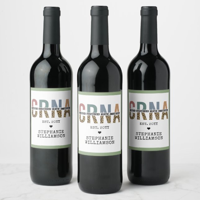 Custom CRNA Certified Registered Nurse Anesthetist Wine Label (Bottles)