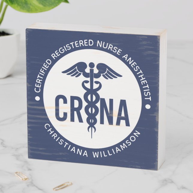 Custom CRNA Certified Registered Nurse Anesthetist Wooden Box Sign (In Situ Horizontal)