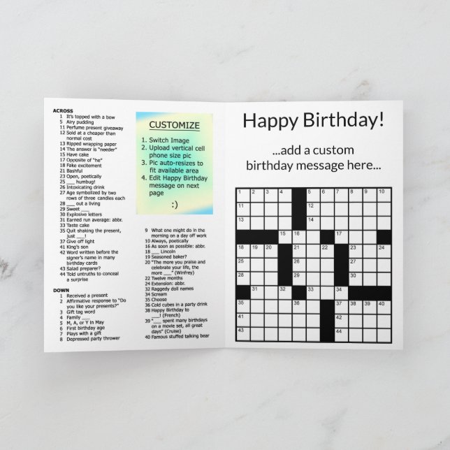 Custom crossword puzzle birthday card (11x11 grid) | zazzle