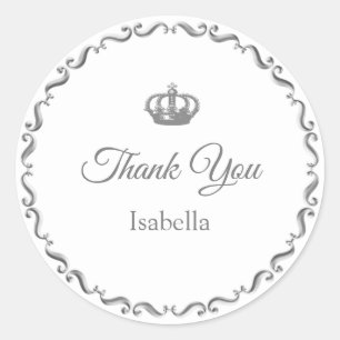 Custom Crown Logo Thank You on Silver Gray & White Classic Round Sticker
