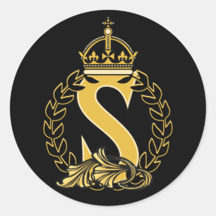 Custom Crown Monogram - S Classic Round Sticker