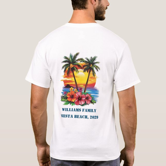 Custom Cruise Pink Palm Tree Beach Family Reunion  T-Shirt (Back)