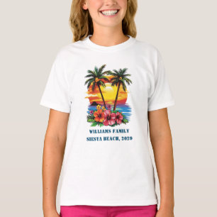Custom Cruise Pink Palm Tree Beach Family Reunion  T-Shirt