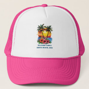Custom Cruise Pink Palm Tree Beach Family Reunion  Trucker Hat