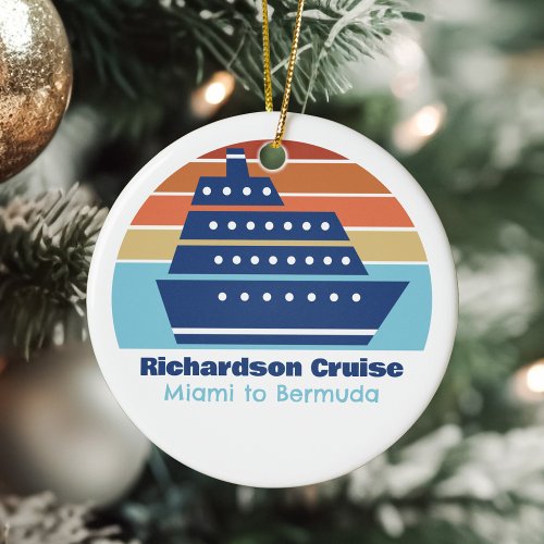 Custom Cruise Ship Family Trip Sunset Keepsake Ceramic Ornament