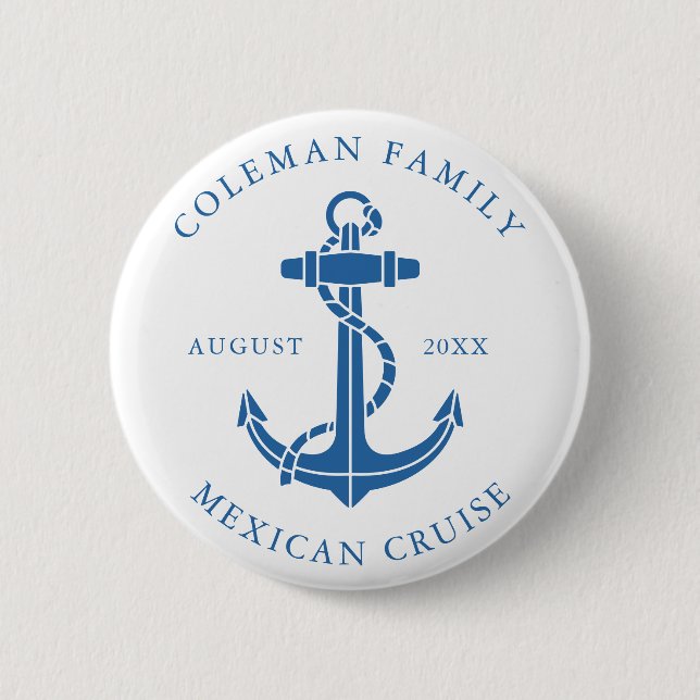 Custom Cruise Ship Nautical Anchor Family Matching Button (Front)