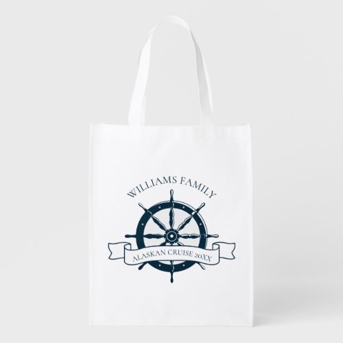Custom Cruise Ship Nautical Wheel Boat Captain Grocery Bag