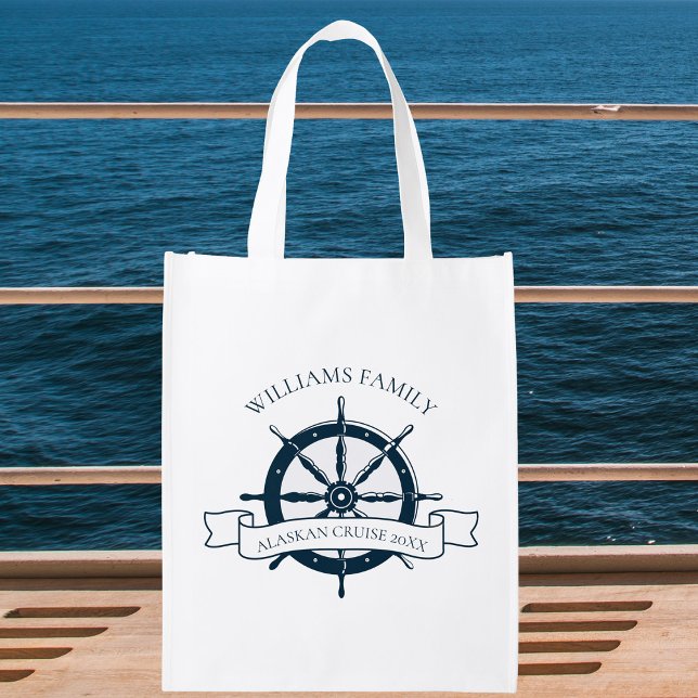 Custom Cruise Ship Nautical Wheel Grocery Bag (Creator Uploaded)