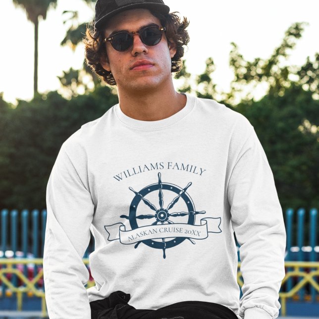 Custom Cruise Ship Nautical Wheel Long Sleeve T-Shirt (Creator Uploaded)