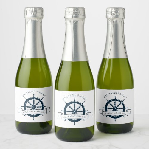 Custom Cruise Ship Navy Blue Nautical Party Mini Sparkling Wine Label