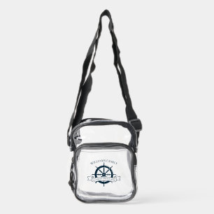 Custom Cruise Ship Navy Blue Nautical Wheel Clear Crossbody Bag