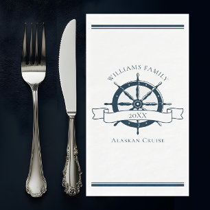 Custom Cruise Ship Navy Blue Nautical Wheel Paper Guest Towels