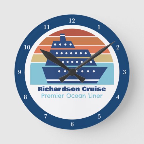 Custom Cruise Ship Ocean Liner Sunset Captain Round Clock