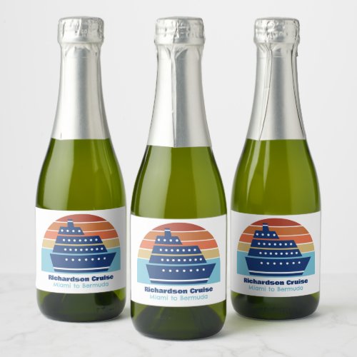 Custom Cruise Ship Ocean Liner Sunset Mini Sparkling Wine Label