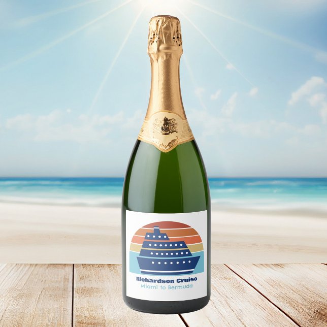 Custom Cruise Ship Ocean Liner Sunset Sparkling Wine Label (Creator Uploaded)