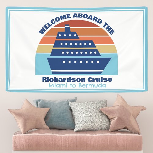 Custom Cruise Ship Sunset Blue Welcome Aboard Banner