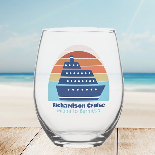 Custom Cruise Ship Trip Sunset Keepsake Stemless Wine Glass