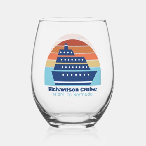 Custom Cruise Ship Trip Sunset Keepsake Stemless Wine Glass
