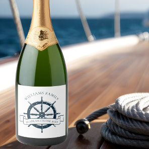 Custom Cruise Ship Vintage Navy Nautical Wheel Sparkling Wine Label