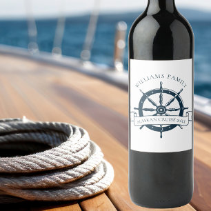 Custom Cruise Ship Vintage Navy Nautical Wheel Wine Label