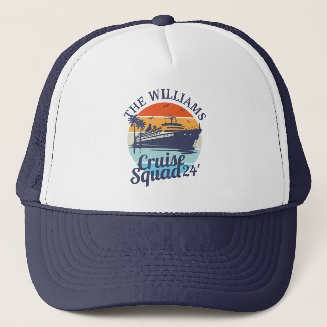 Custom Cruise Squad Family Group Friends Sunset Trucker Hat (Front)