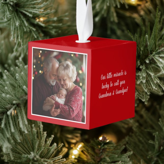 Custom Cube Christmas Ornament Photo Custom Text (Tree)