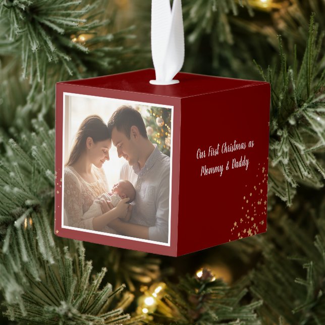 Custom Cube Christmas Ornament Photo New Parent (Tree)