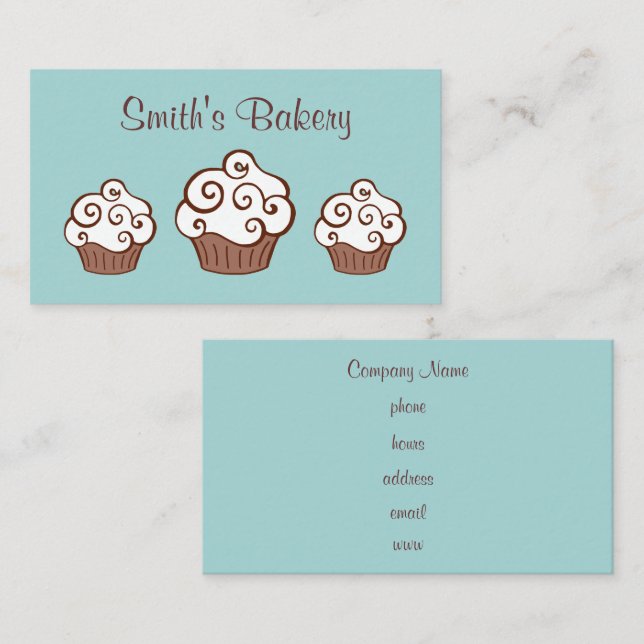 Custom Cupcake Bakery Blue Business Cards (Front/Back)