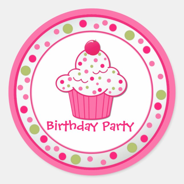 Custom Cupcake Birthday Party Sticker (Front)