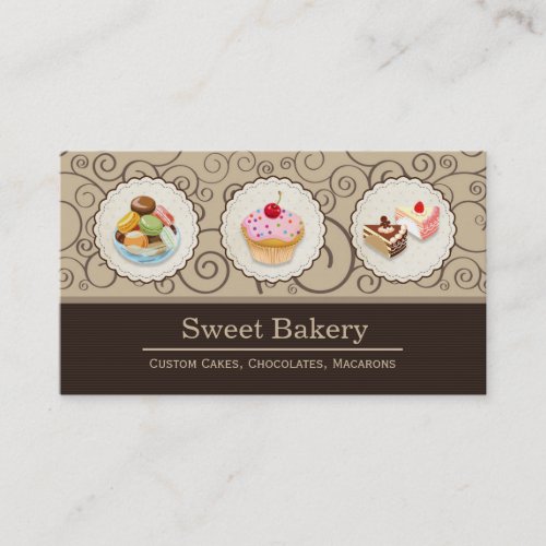 Custom Cupcakes Macaroons Dessert Bakery Store Business Card