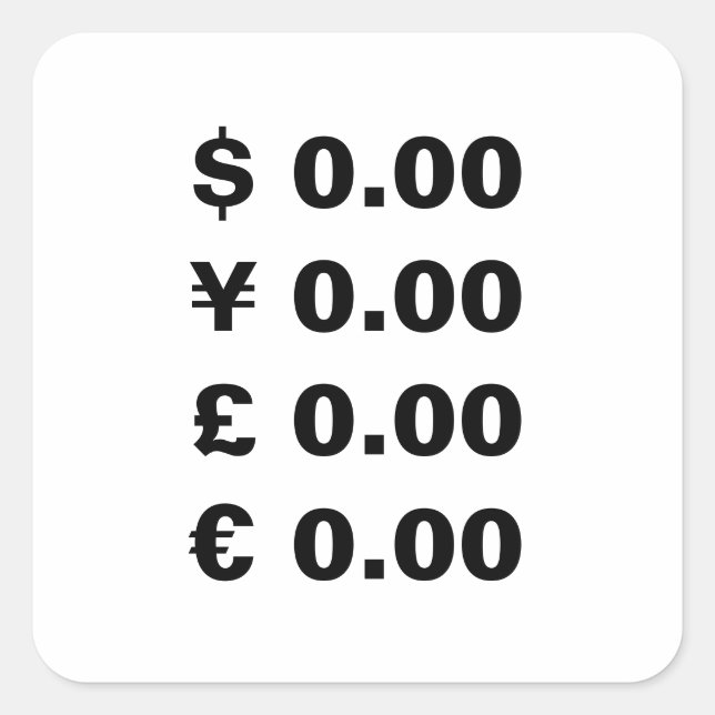 Custom Currency Symbol price stickers for business (Front)