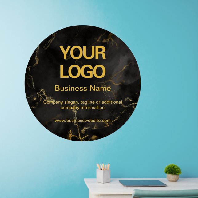 Custom Cut Black Gold Marble Business Logo Slogan Wall Decal (Home Office)
