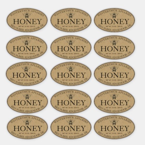 Custom_Cut Kraft Oval Honey Label 225 x 38