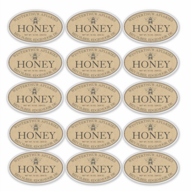 Custom-Cut Kraft Oval Honey Label 2.25" x 3.8" (Front)