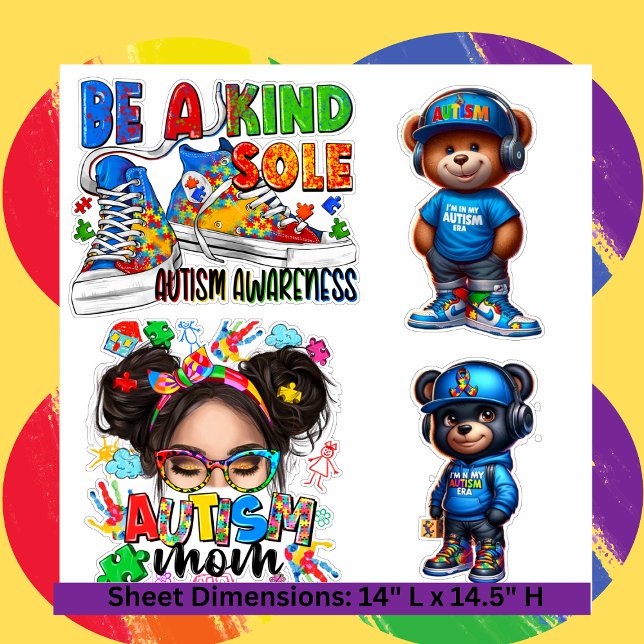 Custom-Cut Vinyl Sticker- Autism Awareness - Large Sticker (Embrace the spirit of Autism Awareness Month with our vibrant, Extra-Large 14" x 14" sticker sheets,)