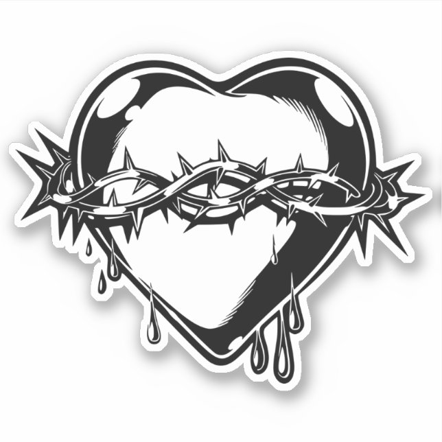 Custom-Cut Vinyl Sticker Barbed Wire Heart  (Front)
