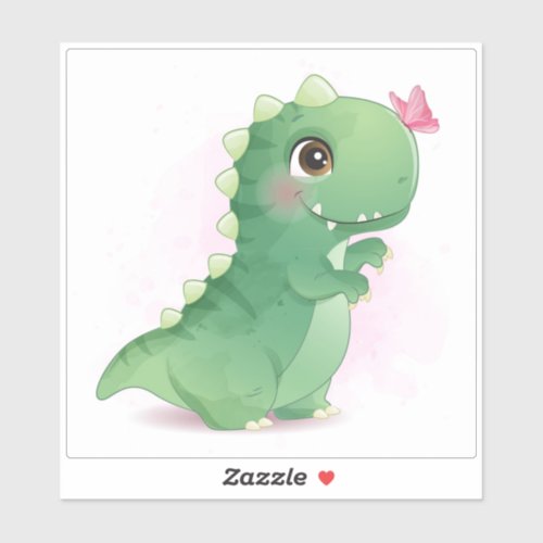 CUSTOM CUT VINYL STICKER   CUTE DINO ILLUSTRATION