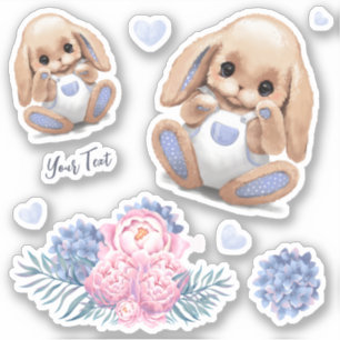 Custom-Cut Vinyl Sticker Cute Plush Bunny.