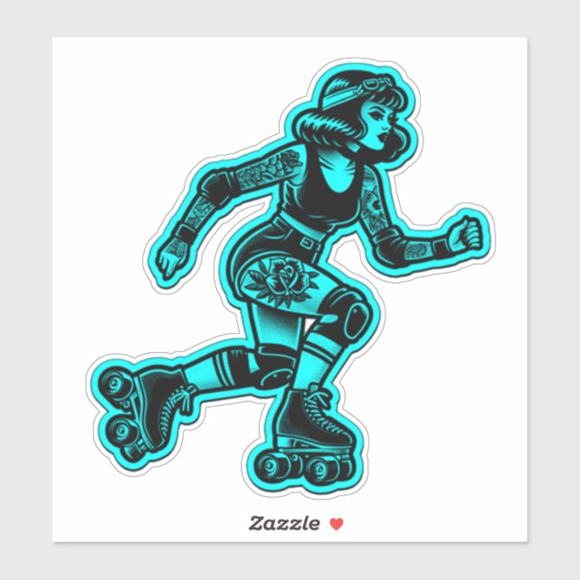 Custom-Cut Vinyl Sticker: Roller Girl (Cyan) Sticker (Sheet)