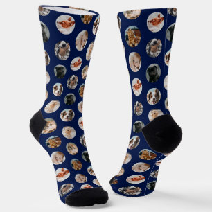 Custom Cute 8-Photo Pet Collage Navy Blue Socks