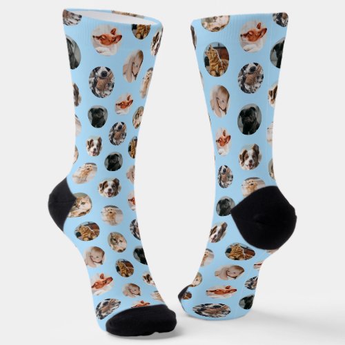 Custom Cute 8_Photo Pet Collage  Pastel Blue Socks
