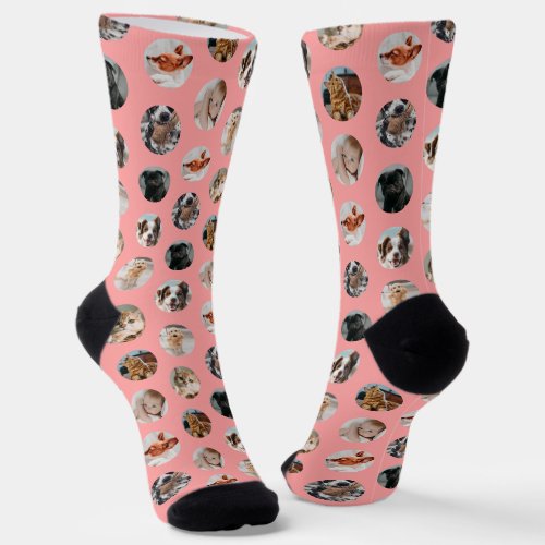Custom Cute 8_Photo Pet Collage  Pink Socks