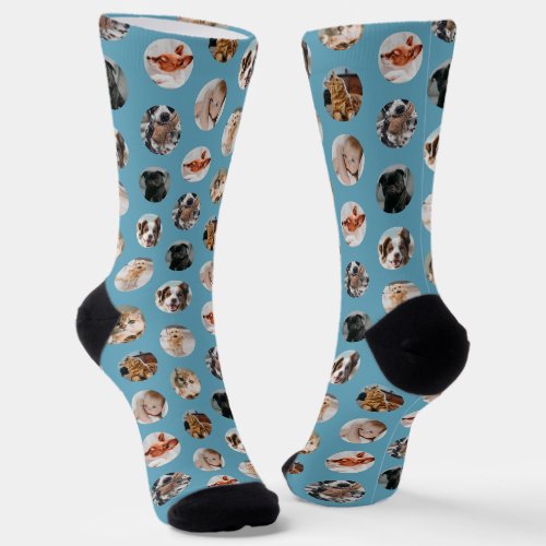 Custom Cute 8_Photo Pet Collage  Sky Blue Socks