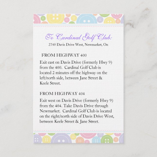 Custom Cute as a Button Directions Enclosure Card (Front)