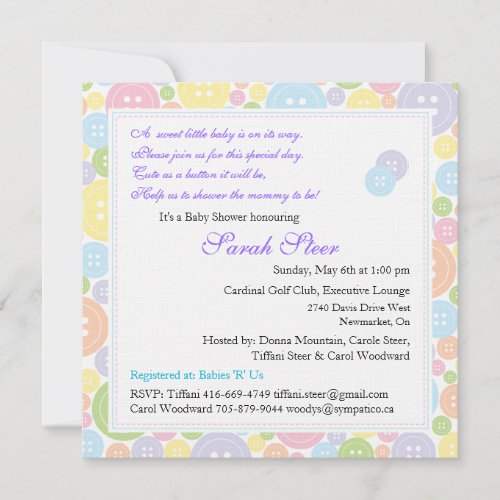 Custom Cute as a Button Twins Baby Shower Invite