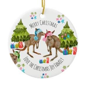 Custom Cute Aussie Kangaroo Christmas Ceramic Ornament