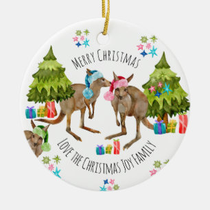 Custom Cute Aussie Kangaroo Christmas Ceramic Ornament