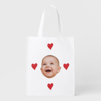 Custom Cute Baby Face One Photo Grocery Bag